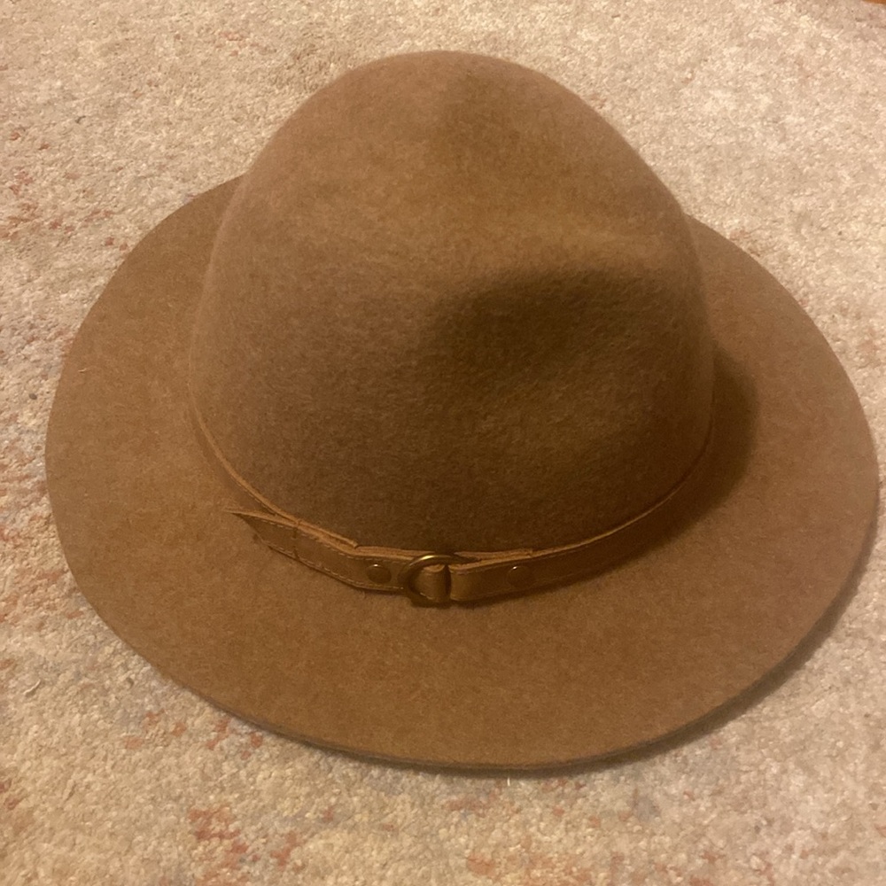 Frye Felt Tall Crown Fedora Tumbleweed Tan Leather Band Like New Size S/M